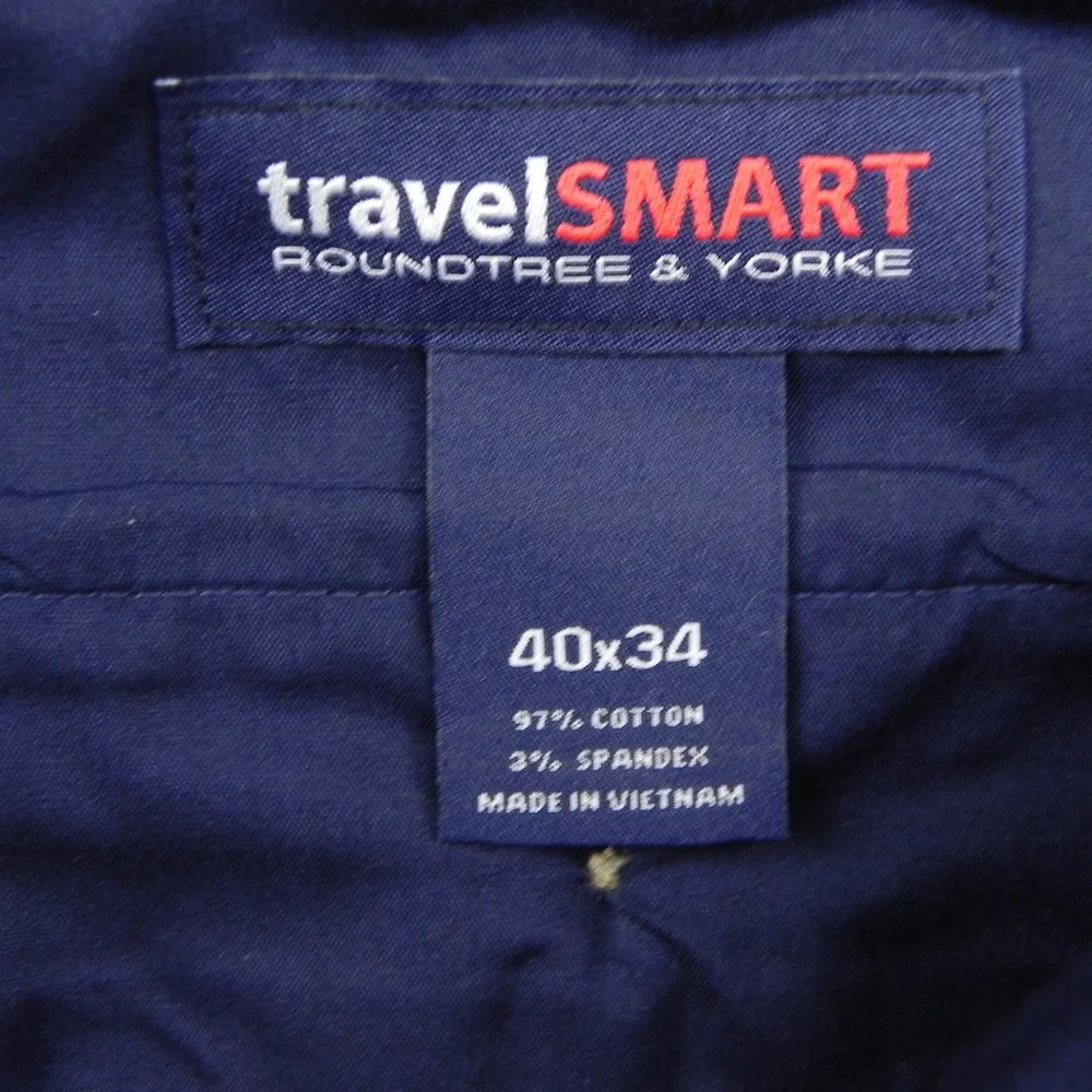 Roundree & Yorke TravelSmart Pants Mens 40x34 Classic Fit Navy Blue Chino Khaki